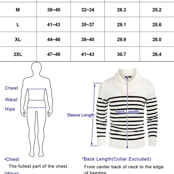 Men's Shawl Collar Sweater Cable Knitted Striped Slim Fit Pullover Sweaters - Picture 6 of 8